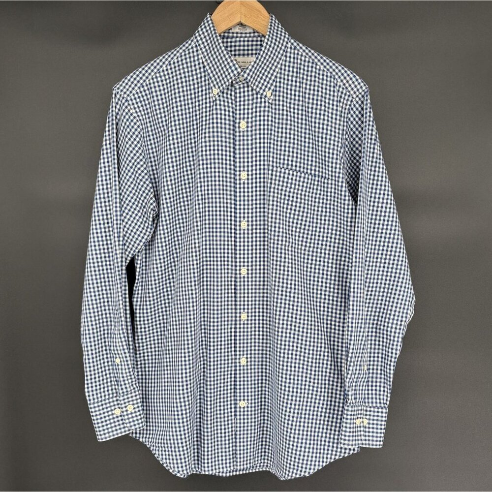 Peter Millar Men's Nanoluxe Gingham Button Down Dress Shirt M Blue White Preppy